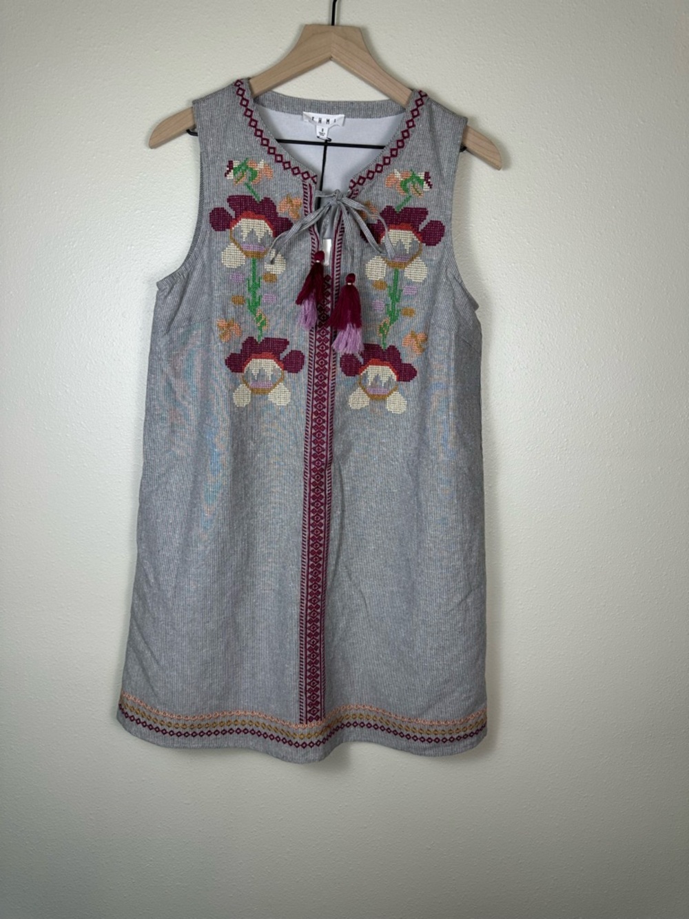THML Anthropologie Women S Bohemian Cottage‎ core Embroidered Cotton Shift Dress